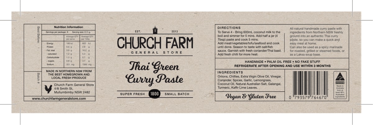 Church Farm Thai Green Curry Paste 180G