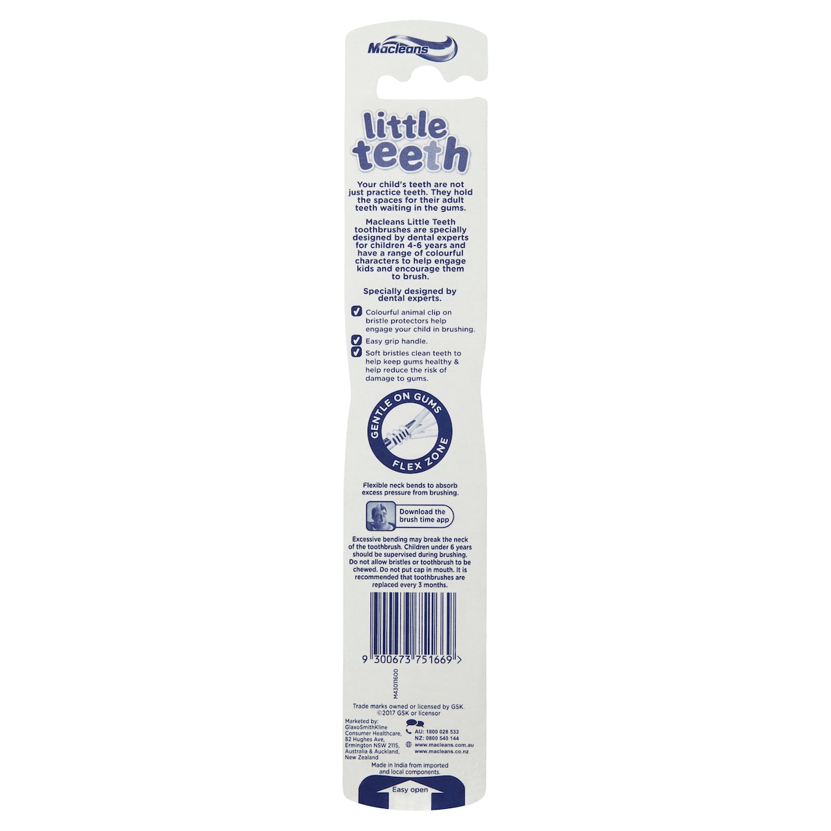 Macleans Toothbrush Little Teeth 4 - 6 Years 1 Brush (Colours Selected At Random)