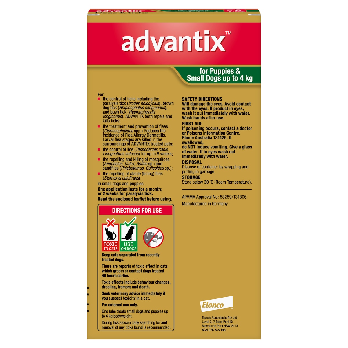 Advantix For Puppies & Small Dogs Up To 4Kg Green 6 Pack