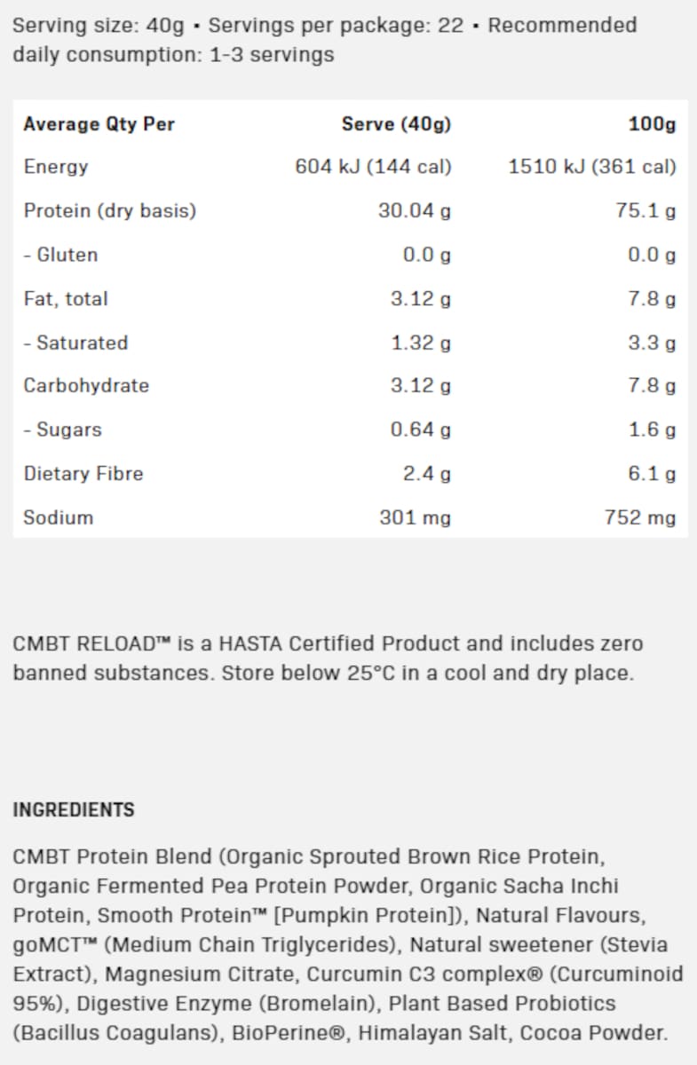 Cmbt Reload Protein Chocolate 2.7Kg