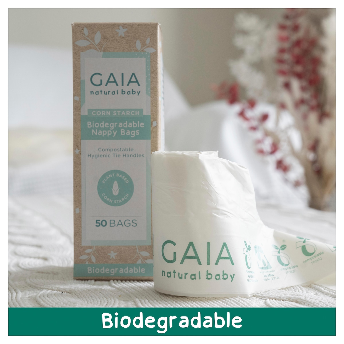 Gaia Natural Baby Biodegradable Nappy Bags 50 Pack