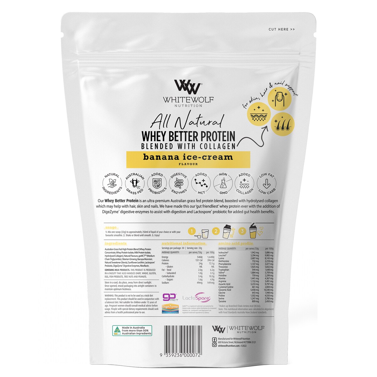 White Wolf Nutrition Whey Better Protein Banana Ice Cream 990G