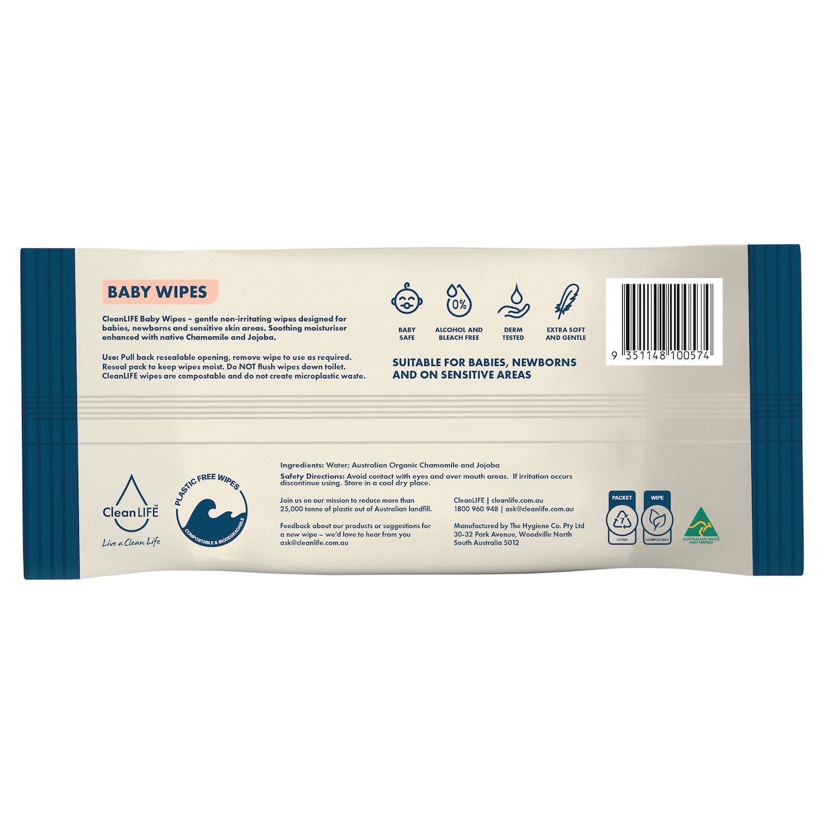 Cleanlife Extra Gentle Plastic Free Wipes For Baby & Newborns 80 Pack