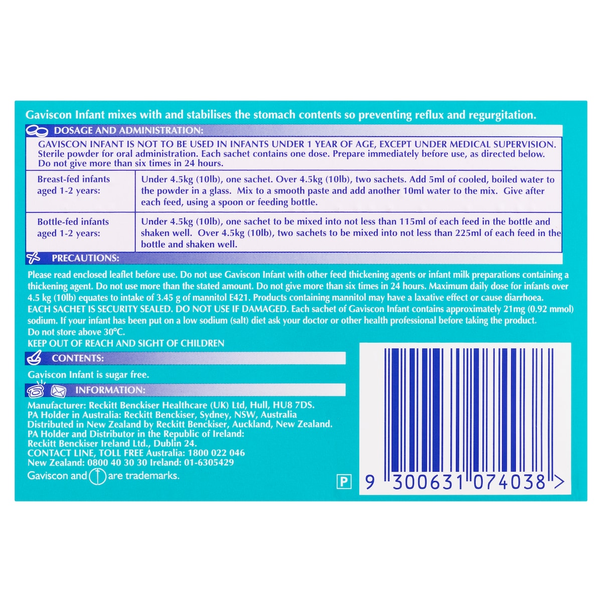 Gaviscon Infant Powder Sachets For Regurtation And Gastric Reflux 30 Packs