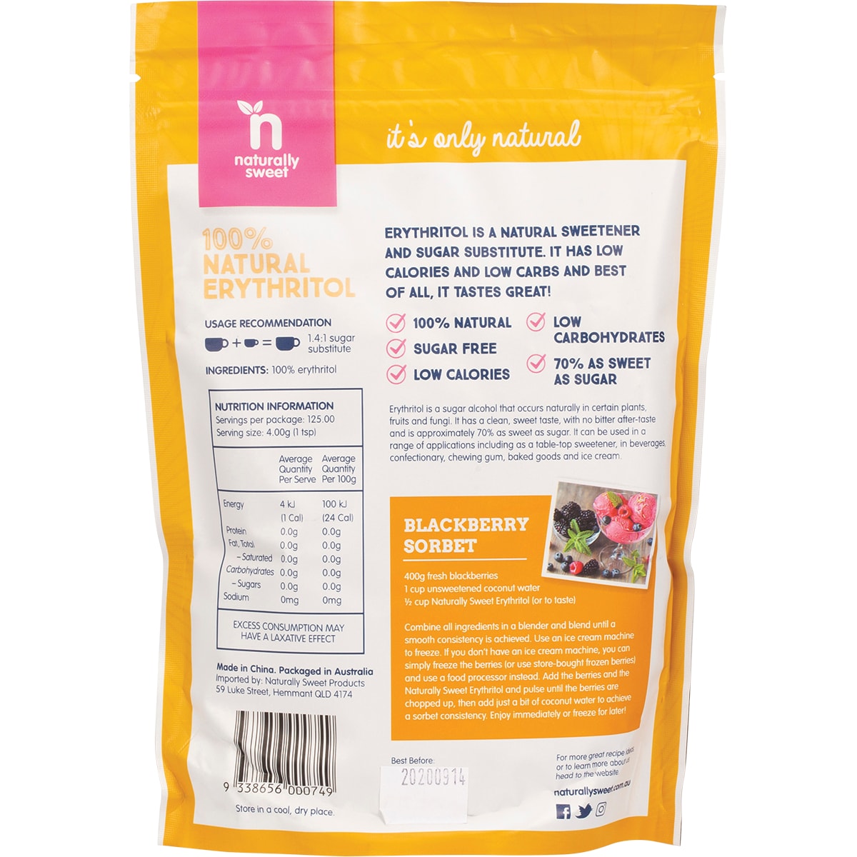 Naturally Sweet Erythritol 500G