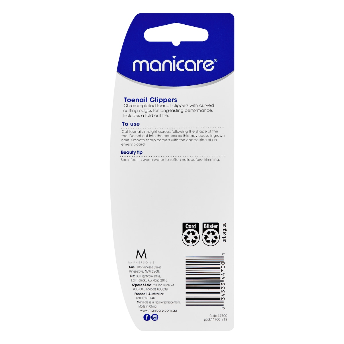 Manicare Toe Nail Clipper With Nail File