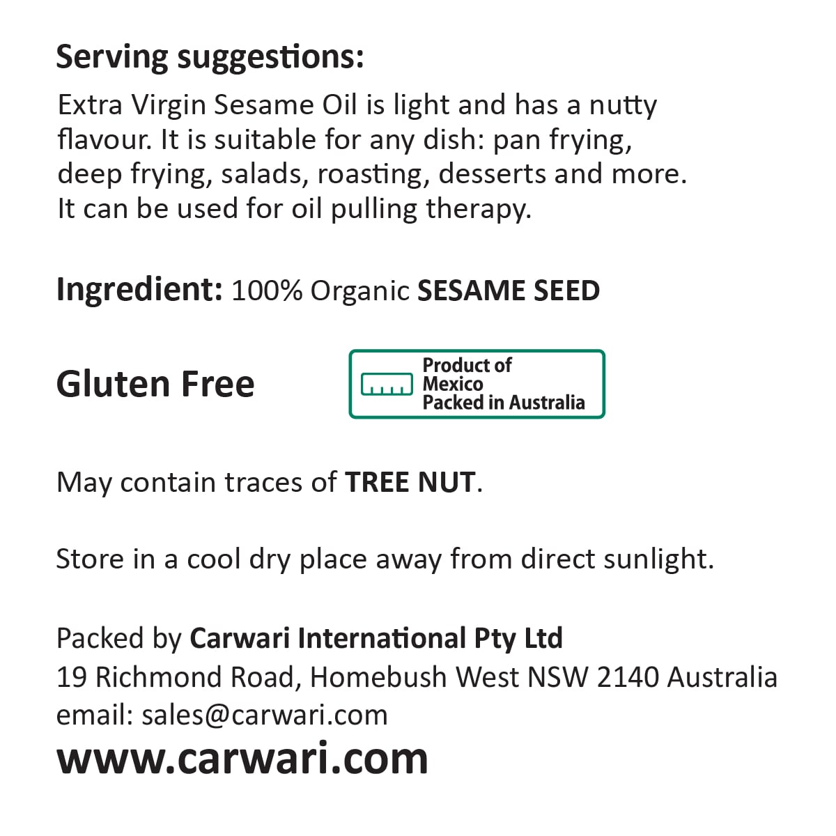 Carwari Organic Extra Virgin Sesame Oil 250Ml