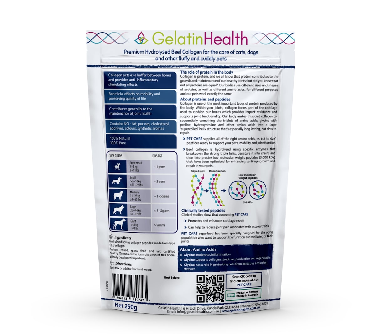 Gelatin Health Pet Care Collagen 250G