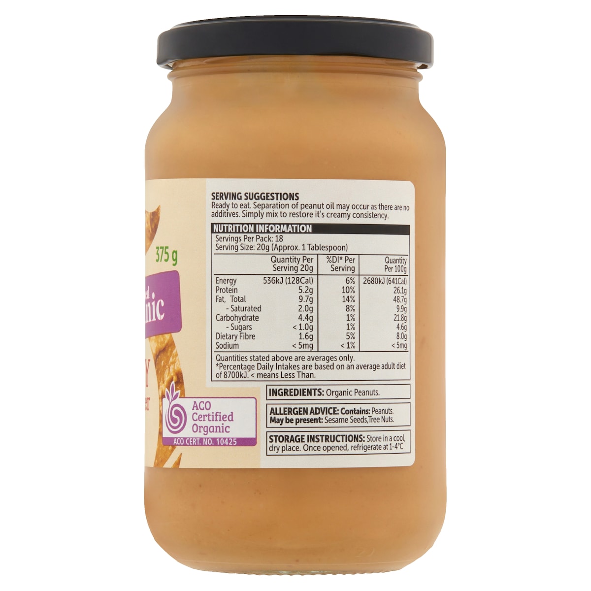 Macro Organic Crunchy Peanut Butter 375G