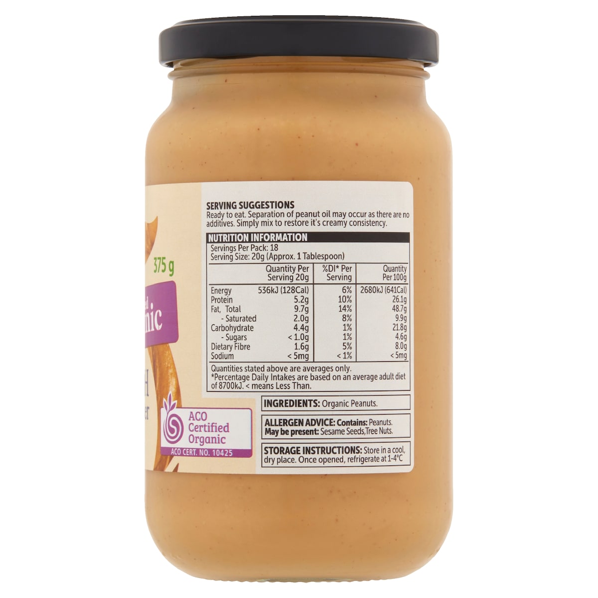 Macro Organic Smooth Peanut Butter 375G