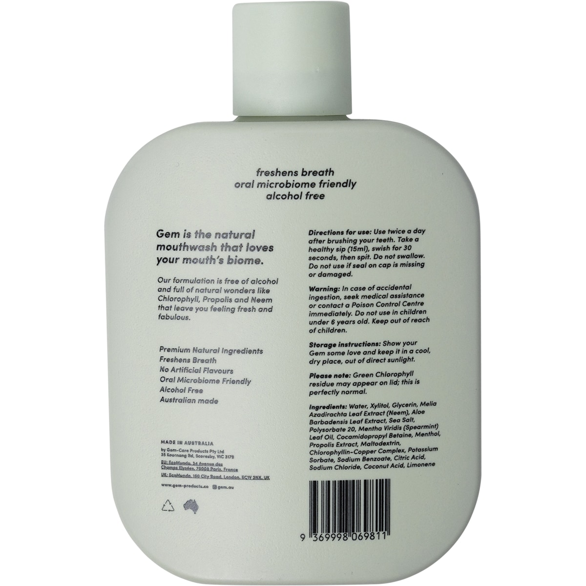 Gem Natural Mouthwash Crisp Mint 500Ml