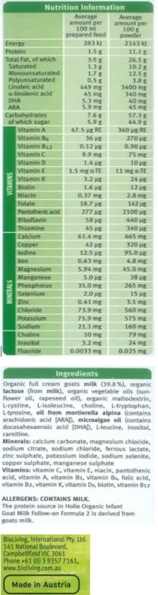 Holle Organic Goat Milk 2 Infant Follow-On Formula With Dha 400G