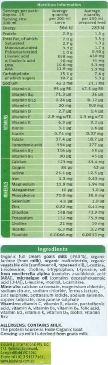 Holle Organic Goat Milk 3 Growing-Up Milk With Dha 400G