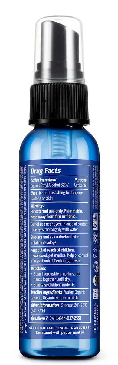 Dr Bronners Organic Hand Sanitizer Spray Peppermint 59Ml