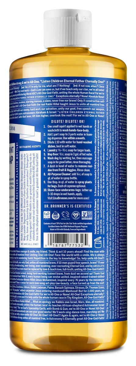 Dr Bronners Pure Castile Liquid Soap Peppermint 946Ml