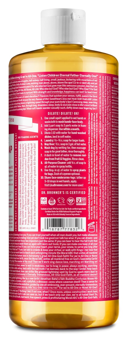 Dr Bronners Pure Castile Liquid Soap Rose 946Ml