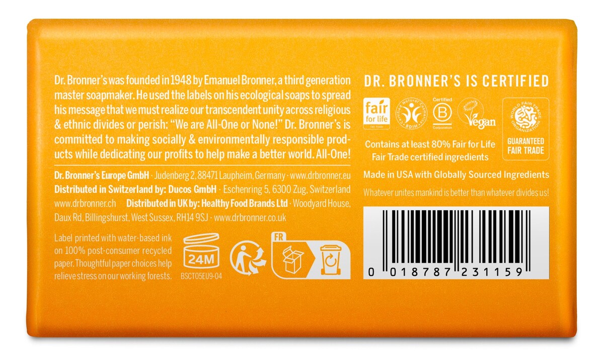 Dr Bronners Pure Castile Bar Soap Citrus 140G