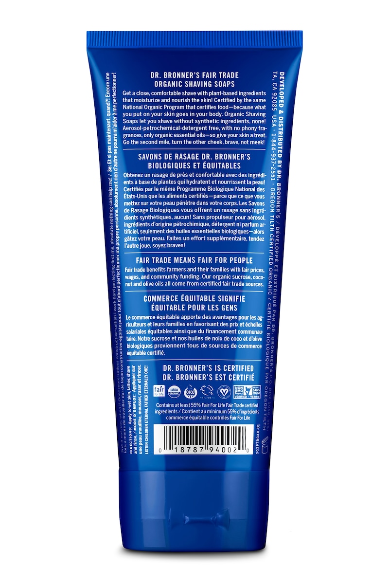 Dr Bronners Organic Shaving Soap Peppermint 208Ml