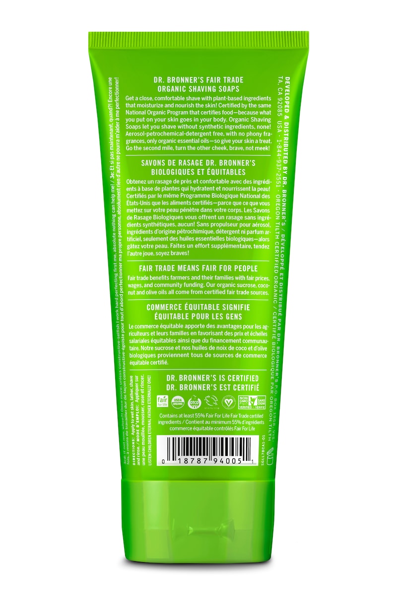 Dr Bronners Organic Shaving Soap Lemongrass Lime 208Ml