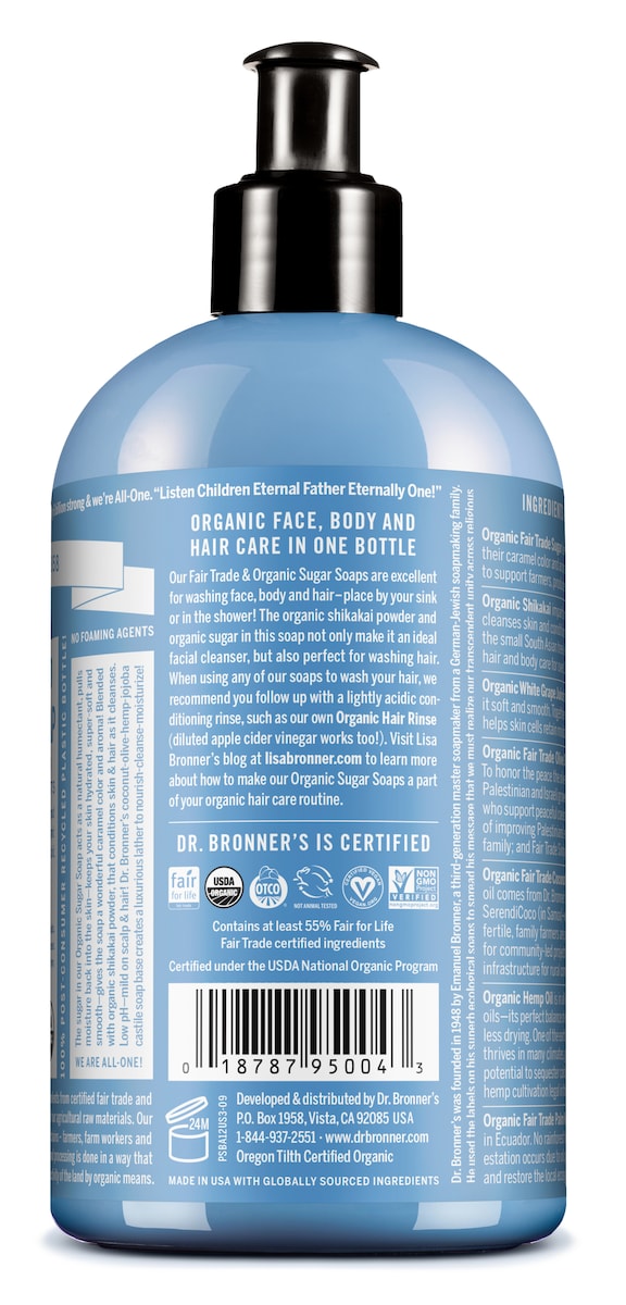 Dr Bronners Organic Sugar Soap Baby Unscented 355Ml