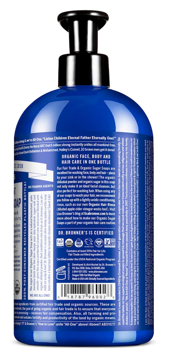 Dr Bronners Organic Sugar Soap Peppermint 710Ml