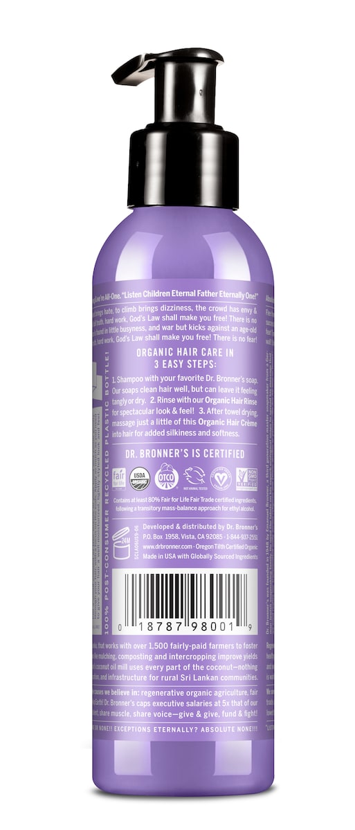 Dr Bronners Lavender Coconut Organic Hair Creme 177Ml