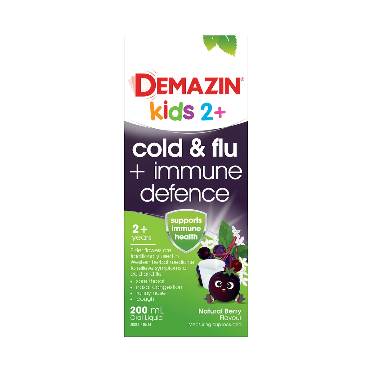 Demazin Kids 2+ Years Cold & Flu + Immune Defence Syrup Berry 200Ml