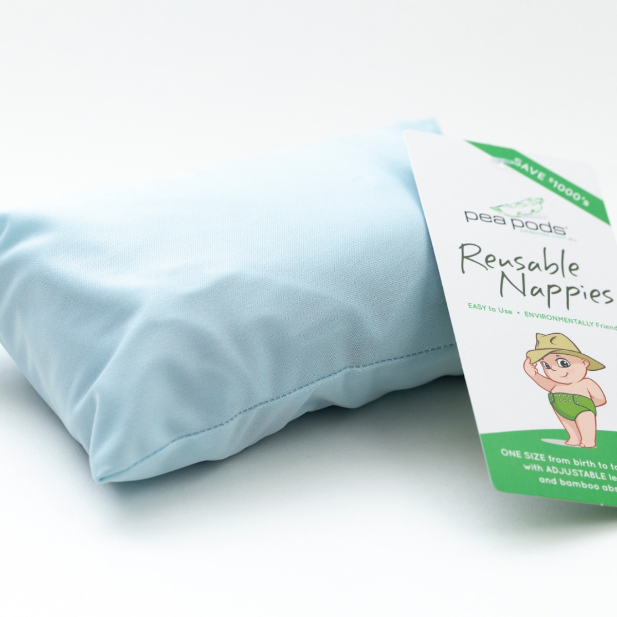 Pea Pods Reusable Nappy One Size Pastel Blue