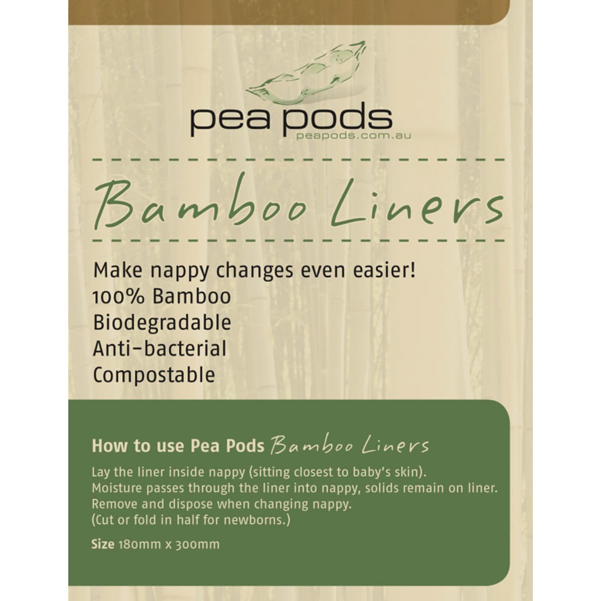 Pea Pods 100% Bamboo Nappy Liners 100 Pack