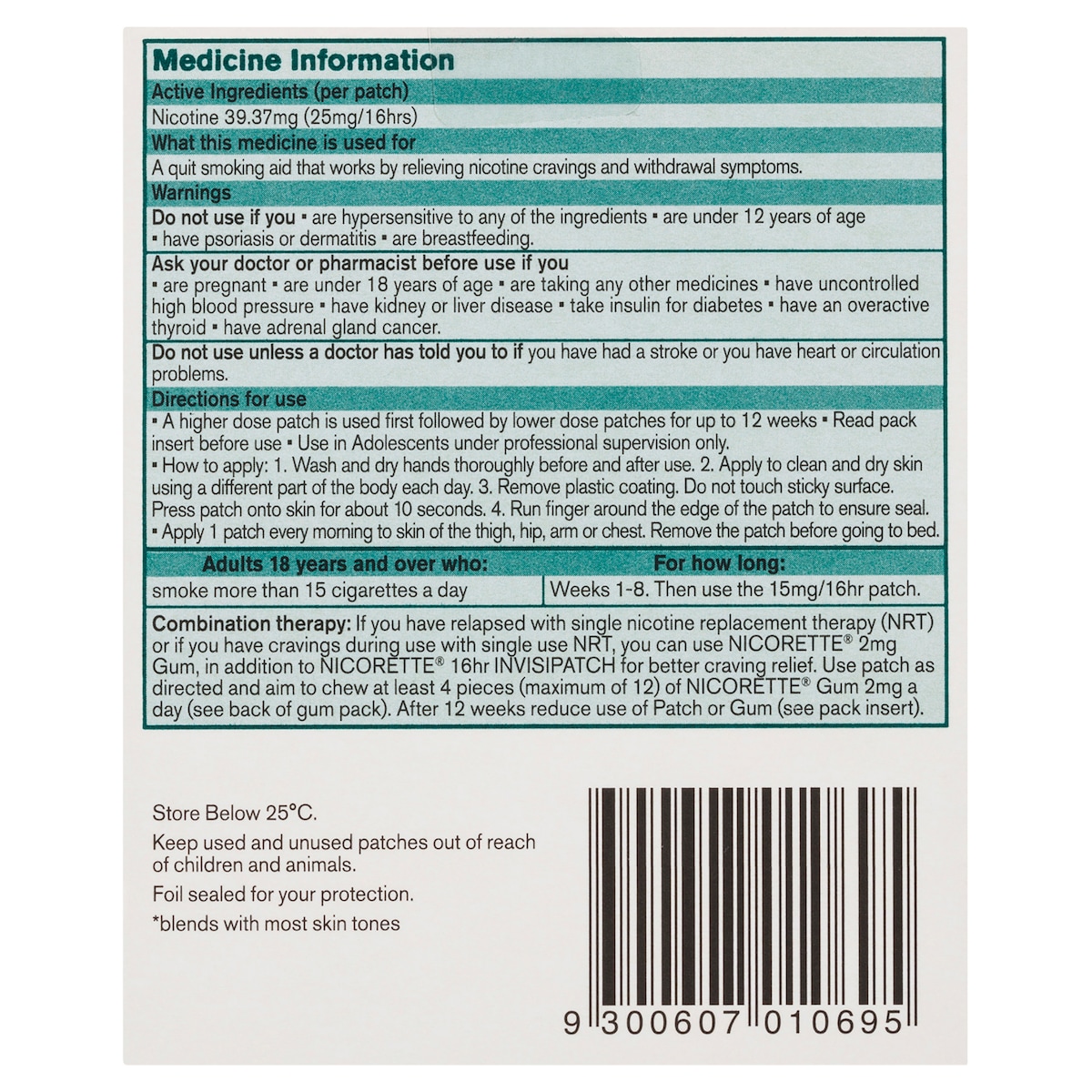 Nicorette Quit Smoking 16 Hour Nicotine Invisipatch Step 1 25Mg 14 Patches