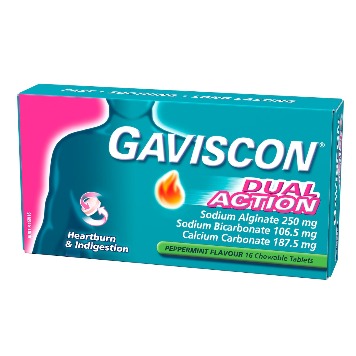 Gaviscon Dual Action Heartburn & Indigestion Peppermint 16 Chewable Tablets