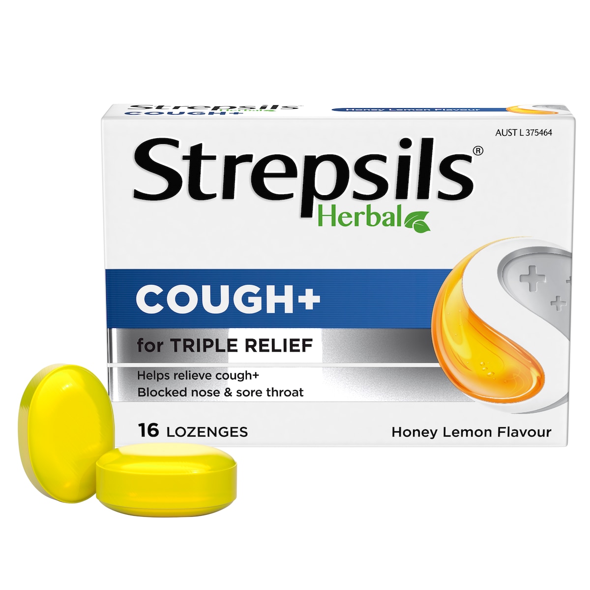 Strepsils Herbal Cough+ Honey Lemon 16 Lozenges