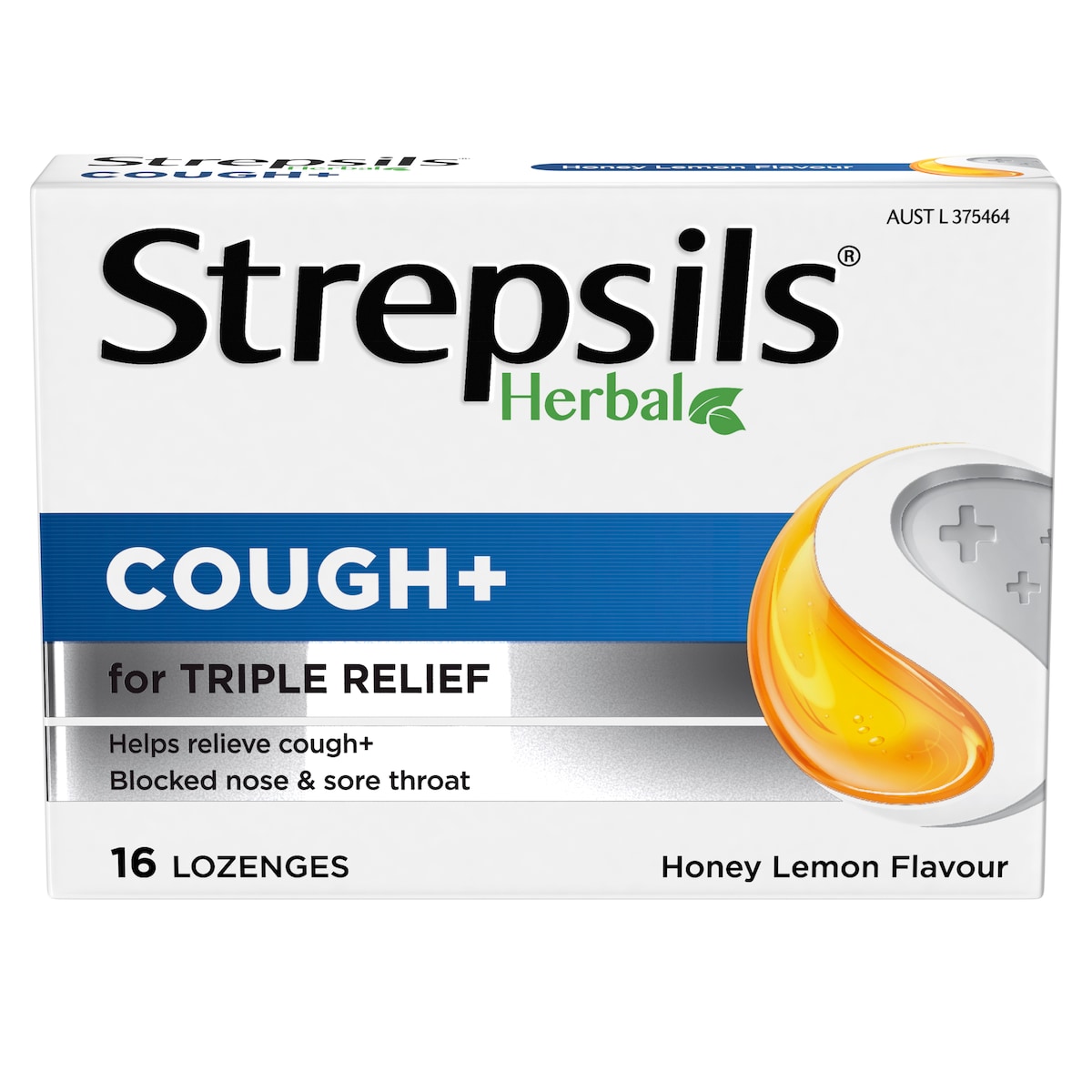 Strepsils Herbal Cough+ Honey Lemon 16 Lozenges