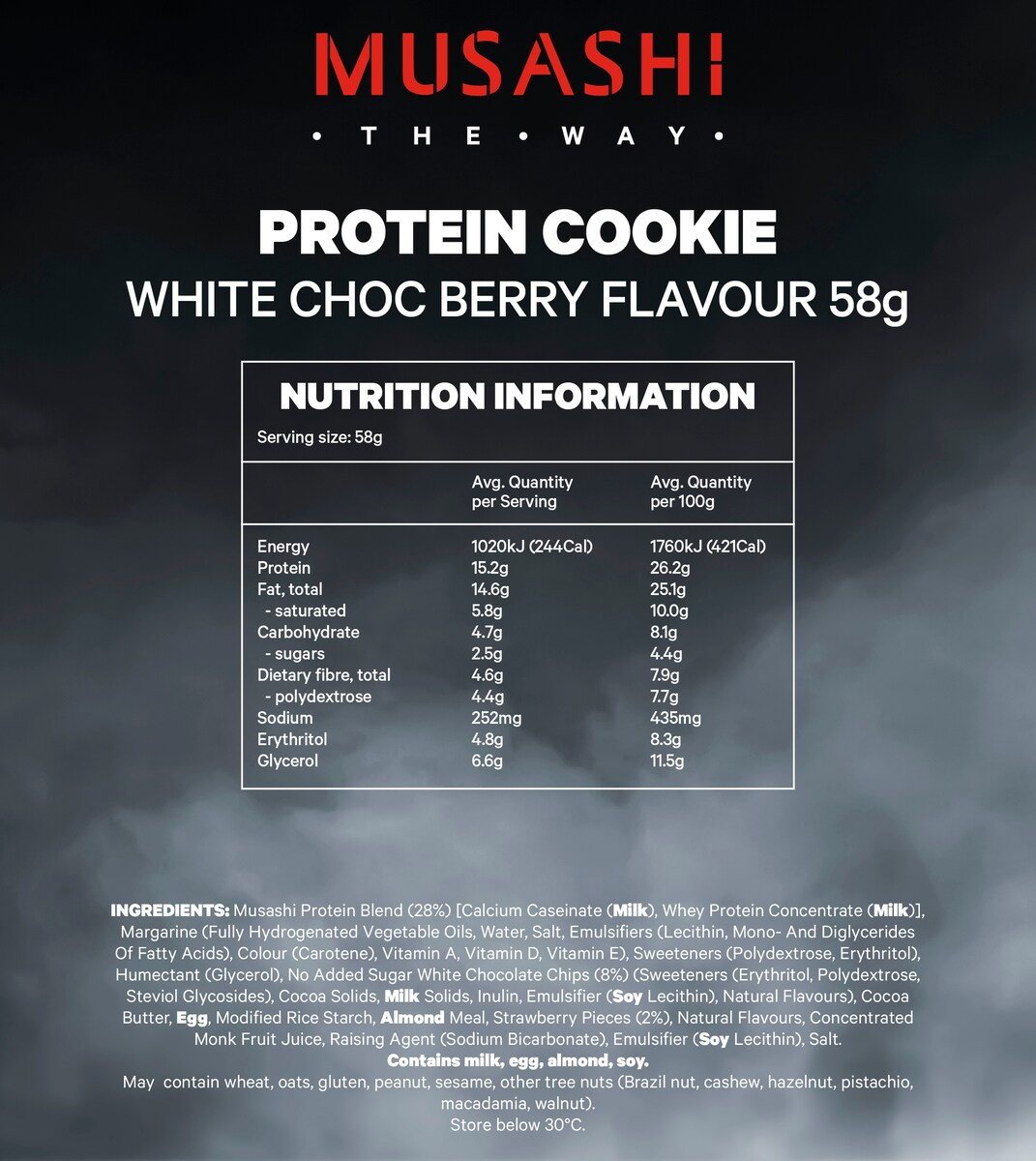 Musashi Protein Cookie White Choc Berry 58G