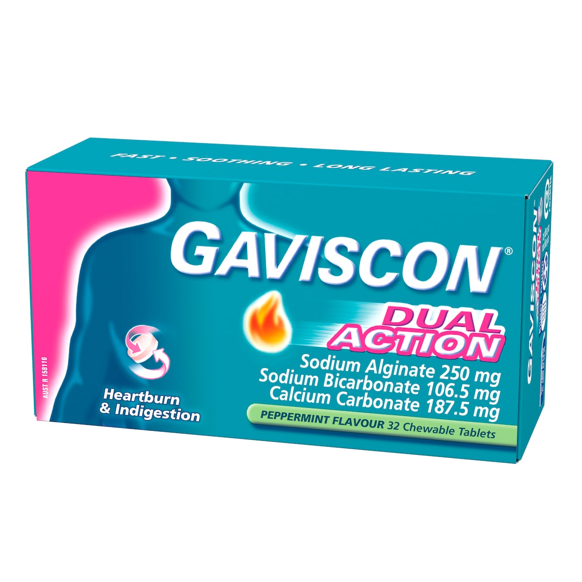 Gaviscon Dual Action Heartburn & Indigestion Peppermint 32 Chewable Tablets