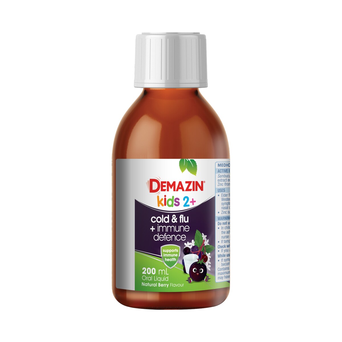 Demazin Kids 2+ Years Cold & Flu + Immune Defence Syrup Berry 200Ml